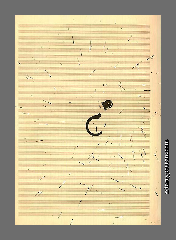 Partitura akustické kresby: tuš, akustické předměty, notový papír; 40 x 28 cm; 1992